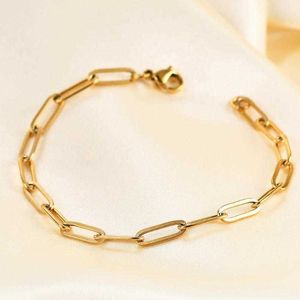 Wholesale women link gold bracelets resale online - Link Chain k Gold Bracelet Women Stainless Steel Paper Clip Link Bracelets Wrist Couple Jewelry