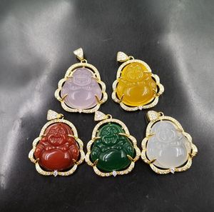 5 färger högkvalitativa s925 silverpläterade maitreya pendants agate inlay färgglada jade buddha hängsmycke halsband för kvinnor män smycken gåva