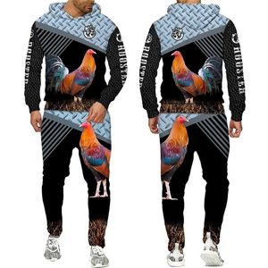 Cool fasant rooster jakt camo hoodies kostym 3d tryckt kuk djur pullover sweatshirt + sport byxor tracksuit set 211220