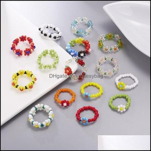 Bandringe JewelryBoho Fresh Style Mti-Color Kleine Blume Handgemachte Reisperlen Ring für Frauen Mädchen Strand Party Schmuck Drop Lieferung 2021 L4