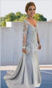 Mutter der Brautkleider Lange Ärmel V-ausschnitt formale Bräutigam Godmutter Abend Hochzeit Gäste Kleid plus Größenkleid