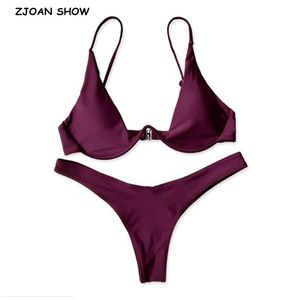 Plaża Zestaw Sexy Panie Powrót Push Up V-Bar Underwire Bikini Biustonosz Swimweear Swim Kobiety Super Swimsuit Beachwear 2 sztuki Zestaw 210429