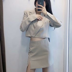 الربيع المرأة أعلى بدلة قصيرة سترة بلون التلبيب أخفى زر طويلة الأكمام blazer chaqueta دي traje 210521