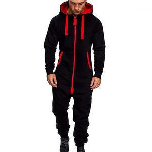 Calças masculinas 1 peça Casual Fleece Homens Jumpsuit Winter Patchwork Zipper Macacão Moda Esportes Hoodies Playsuit Solto Streetwear