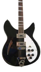 Özel 6 Dizeler Siyah 360 330 Yarı Hollow Vücut Elektro Gitar Tek F Delik, Gülağacı Klavye, Üçgen Kakma, Beş Knobs