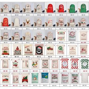 2022 Christmas Gift Bag 50 styles Sack Drawstring Santa Claus Cotton Canvas Storage Bags Large Kids Toy Party Decoration