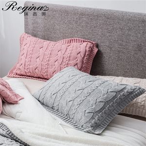 Regina Marka Twist Stripe Knitted Pillow Case Nordic Styl Super Miękkie łóżko Dekoracyjne Pokrywa Różowa Beżowa Szara Poduszka 220217