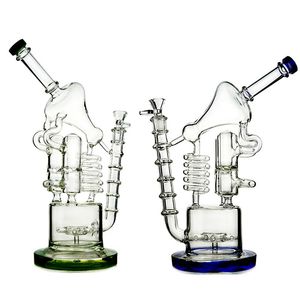 12.6 Inch Hookahs Thick Glass Bongs Recycler Oil Dab Rigs Matrix Sidecar Green Blue Water Pipes 14mm Female Joint With Bowl