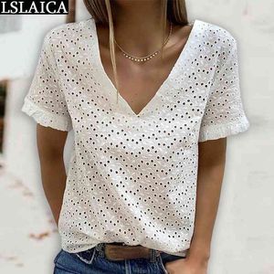 Vrouwen blouses zomer korte mouw v-hals sexy s tops witte casual kantoor party streetwear shirt online Chinese winkel 210520
