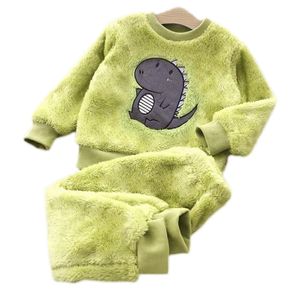 Winter Kids Pajamas Sets Warm Pyjamas Boys Girls Cartoons Sleepwear Flannel Fleece Baby Toddler Child Home Clothes Suit1-6Y 210923