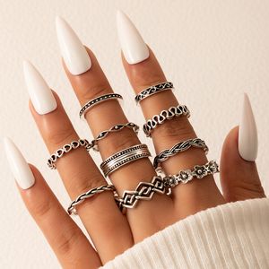 Vintage Silber Farbe Blumen Joint Ring Sets für Frauen Hohl Herz Legierung Metall Ehering Schmuck 10 teile/sätze