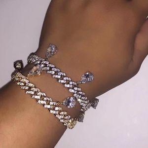 Link, Chain Iced Out Crystal Charm Chunky Cuban Link Bracelet For Women Shine Rhinestone Thick Miami Bracelets Hip Hop Rock Jewelry
