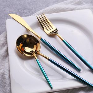 Servis uppsättningar av svart guldplatta middag efterrätt gaffel sked knivset 18/10 rostfritt stål bestick bordsartiklar