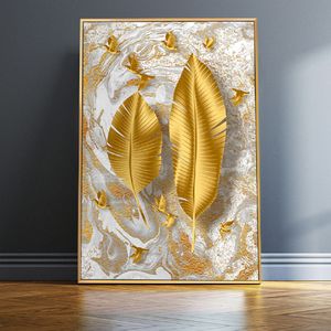 Nordic Golden Leaf Wall Art Prints Роскошные Настенные Художественные Картины Картины Плакаты Декоративные Настенные Принты Гостиная Декор