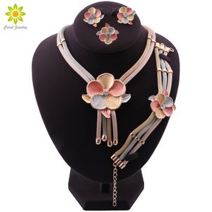 2021 moda jóias indianas conjuntos de tassel festa de casamento de casamento elegante mulheres flor forma colar bracelete brincos anel