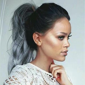 Silver Grey Ponytails One Piece Binding Ponytail Hairpiece 1 SZTUK Klip w kręcone faliste Pony Tail Hair Extensions for Woman 120g 16 cal