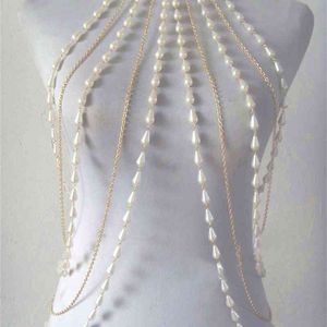 Fashion Women Sexy Full Silver Gold Body Necklace Chain Pearl Shoulder Slave Belly Belt Harness JEWELRY BC602