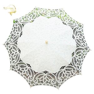 ファンパラソルファッションホワイトベージュレースサンアンブレラパラソルコットン刺繍PROM結婚式の花嫁マリーージデコレーションのためのウェディング