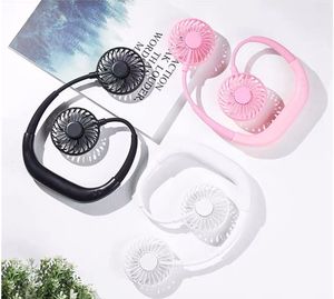 Handsfree bordsgolv Mini Portable USB Electric Fans Sport Fan Uppladdningsbar Utomhus 360 graders roterande lat hängande nackband med LED-lampkontor Studie Sova