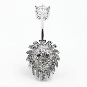 Anello con bottone in argento sterling 925 a forma di leone, zircone cubico, piercing all'ombelico, gioielli per il corpo da donna