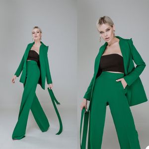 Autumn Celebrity Women Evening Suits 2 Pieces Green Mother of Bride Dress with Belt Party Prom Wear Pants Outfits for Wedding