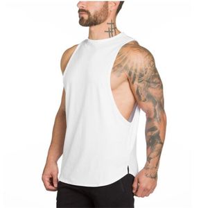 Zwykła bawełniana siłownia odzież bodybuilding Tank Top Men Fitness Singlets Bez rękawów T shirt solidna kamizelka mięśniowa Sportshirt 210421