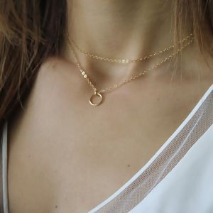 Gold Circle Layered Necklace Handmade Jewelry Choker Pendants Collier Femme Kolye Collares Womens