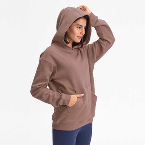 Sport Fitness Hoodies Lu-123 Kvinnor Höst Vinter Fleece Hooded Sweatshirt Solid Gym Outwear Sweat Femme Yoga Sweatshirt Jacket Coat