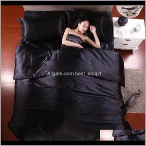 Sets Supplies Textiles Garden Drop Delivery 2021 Satin Silk Bedding Home Textile King Size Set Bed Clothes Duvet Cover Flat Sheet Pillowcases