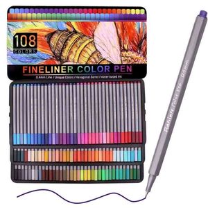 108 cores Fineliner Color Pen Set Colorido Ultra Fine 0.4mm Felt Dicas em 108 cores individuais - Marcador de ponto poroso desenho 210330