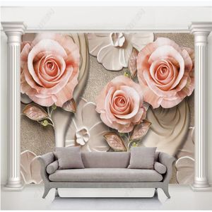 Foto wallpaper stereoscopica wallpaper in rilievo fiore rosa sfondi casa e ricchezza 3d sfondo sfondo