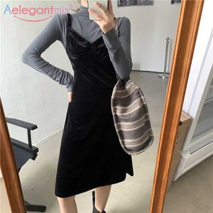 Aelegantmis Samt Spaghetti Strap Kleid Frauen Sexy V-ausschnitt A-linie Ärmellose Kleider Koreanische Chic Mini Vestidos Weibliche Streetwear 210607