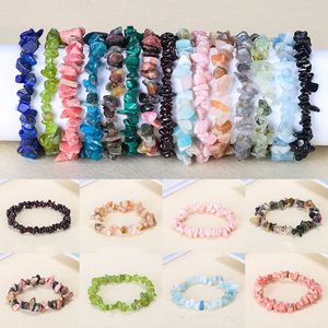 Greseça irregular Gemstone Natural Strand Pulseira Estiramento Contas Ágate Rose Crystal Quartz Bracelets para mulheres