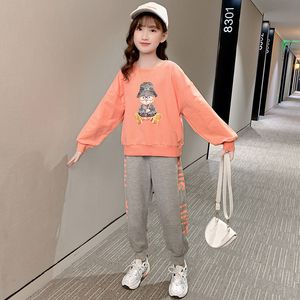 Spring Autumn Children's Clothes Suit Girls Casual Long-sleeved Shirt + Loose Pants Baby Fashionable Sports Top 5-12 Years Old 2-piece Set