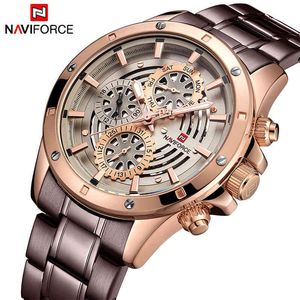 Naviforce Mens Business Luxury Klockor Mode Men Quartz Armbandsur Datum Display Man Klocka Vattentät Klocka Relogio Masculino 210517