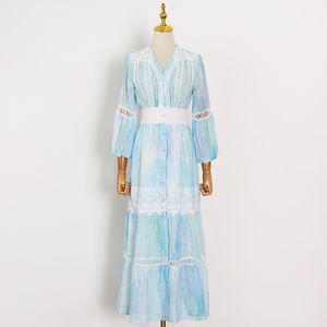 Alta rua moda v-pescoço boêmio estilo feriado vestidos de verão impresso laço oco out vestido casual 210521