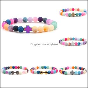 Perlen, Stränge Regenbogen verwitterter Achat Perlenarmbänder Frauen Kreuz Hantel Charme Heilung Natursteinperlen Wickelarmreif für Männer DIY Schmuck