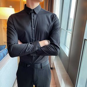 Весенняя повседневная рубашка мужчины с длинным рукавом Slim Fit Business формальное платье рубашки черные белые офисные социальные одежды Chemise Homme 210527