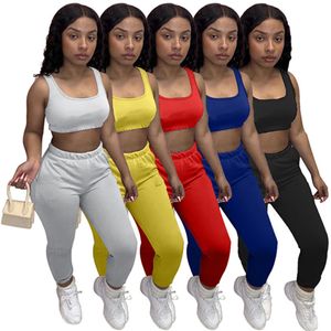 Kvinnor Jogging Suit Sommar Outfits Black Tracksuits Ärmlös Tank Top Crop Tops + Byxor 2 Pieces Sets Plus Storlek 2XL Sportkläder Casual Passit Solida Sweatsuits 5051