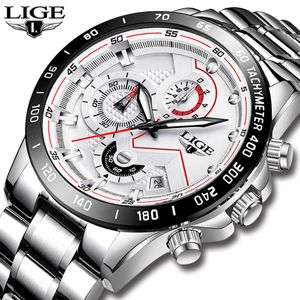 Orologi da uomo LIGE Fashion Acciaio inossidabile Top Brand Luxury Cronografo multifunzione Orologio da polso al quarzo Relogio Masculino 210527