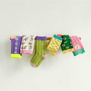 6 Paare/los Kinder Socken Frühling Koreanische Mode Blumen Baby Mädchen Socken Prinzessin Atmungsaktive Sport Baumwolle Socken 211028