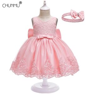 Baby Girl Dress Flower Christening Suknia Born Girls 1st Lata Urodziny Vestido Bowknot Little Tutu 210508