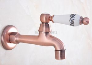 Bathroom Sink Faucets Wall Mounted Antique Red Copper Brass Ceramic Handle Mop Pool Faucet / Laundry Cold Water Tap Tav328