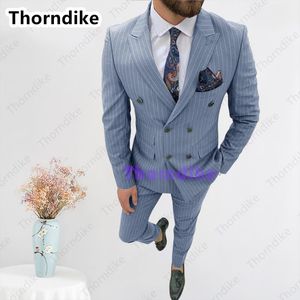Garnitury męskie Blazers Thorndike Kostium Homme Gentleman Dwurzędowy Terno Slim Fit Biznesowy garnitur męski Smokingi dla pana młodego Sukienka Pin Stripe Wed