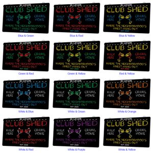 LX1239 Your Names Club Shed Walk Here Crawl Home Light Sign Dual Color 3D Engraving