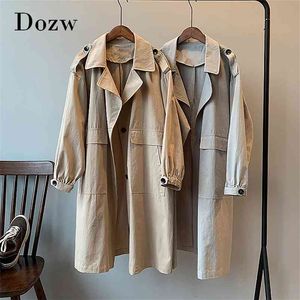 Women Fashion Trench Coat Solid Casual Loose Long Windbreaker Single Breasted Pockets Ladies Outwear Ropa Mujer 210515