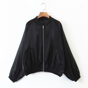 Women Mesh Thin Loose Bomber jacket Coats Summer Long Sleeve Black Jackets Female Fashion Street Jacket Outerwear Clothing 210513
