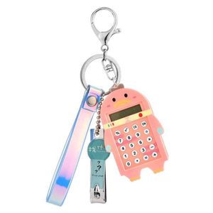 Creative Cartoon Keychain Calculate Key Rings Pendant Ornament Souvenirs Students Bag Decorative with Nail Scissor G1019