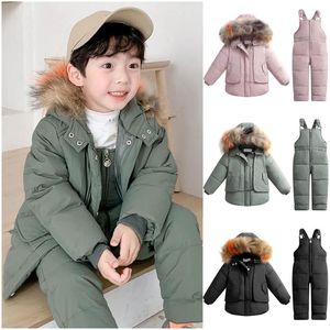 Jacken 2 stücke Set Baby Mädchen Jungen mantel Winter Unten Jacke Overall Für Kinder Verdicken Warme Pelz Kragen Infant Schneeanzug