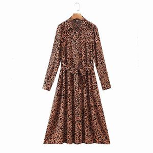 Vintage kvinna långa leopard sashes chiffong klänningar våren mode damer mjuk tryckt kvinnlig elegant a-line 210515